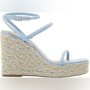 Steve Madden Light Blue and Tan Wedge Sandals